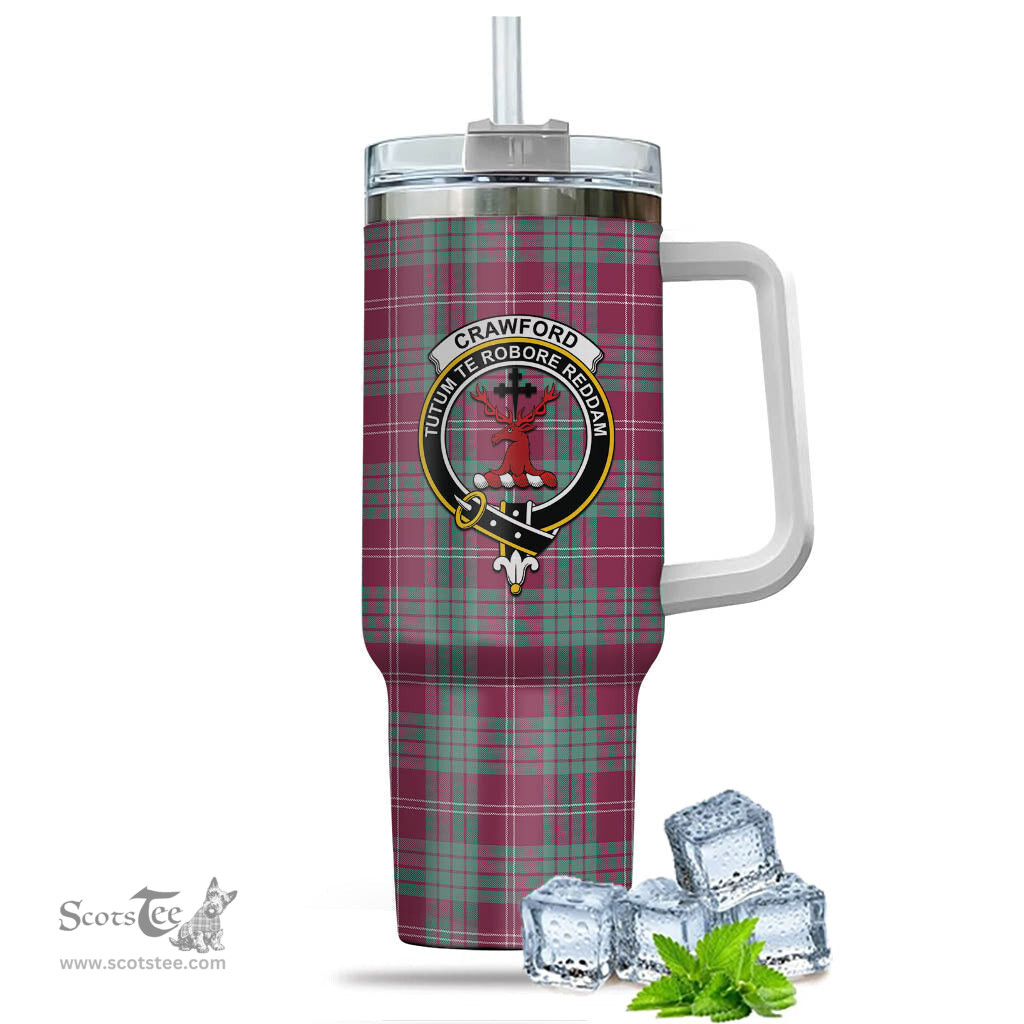 ScotsTee Shop Scottish Crawford Ancient Clan Crest Tartan Tumbler with Handle 40oz Insulated Tumbler