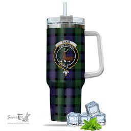 ScotsTee Shop Scottish Blair Clan Crest Tartan Tumbler with Handle 40oz Insulated Tumbler