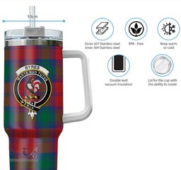 ScotsTee Shop Scottish Byres (Byses) Clan Crest Tartan Tumbler with Handle 40oz Insulated Tumbler