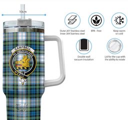 ScotsTee Shop Scottish Campbell Dress Ancient Clan Crest Tartan Tumbler with Handle 40oz Insulated Tumbler
