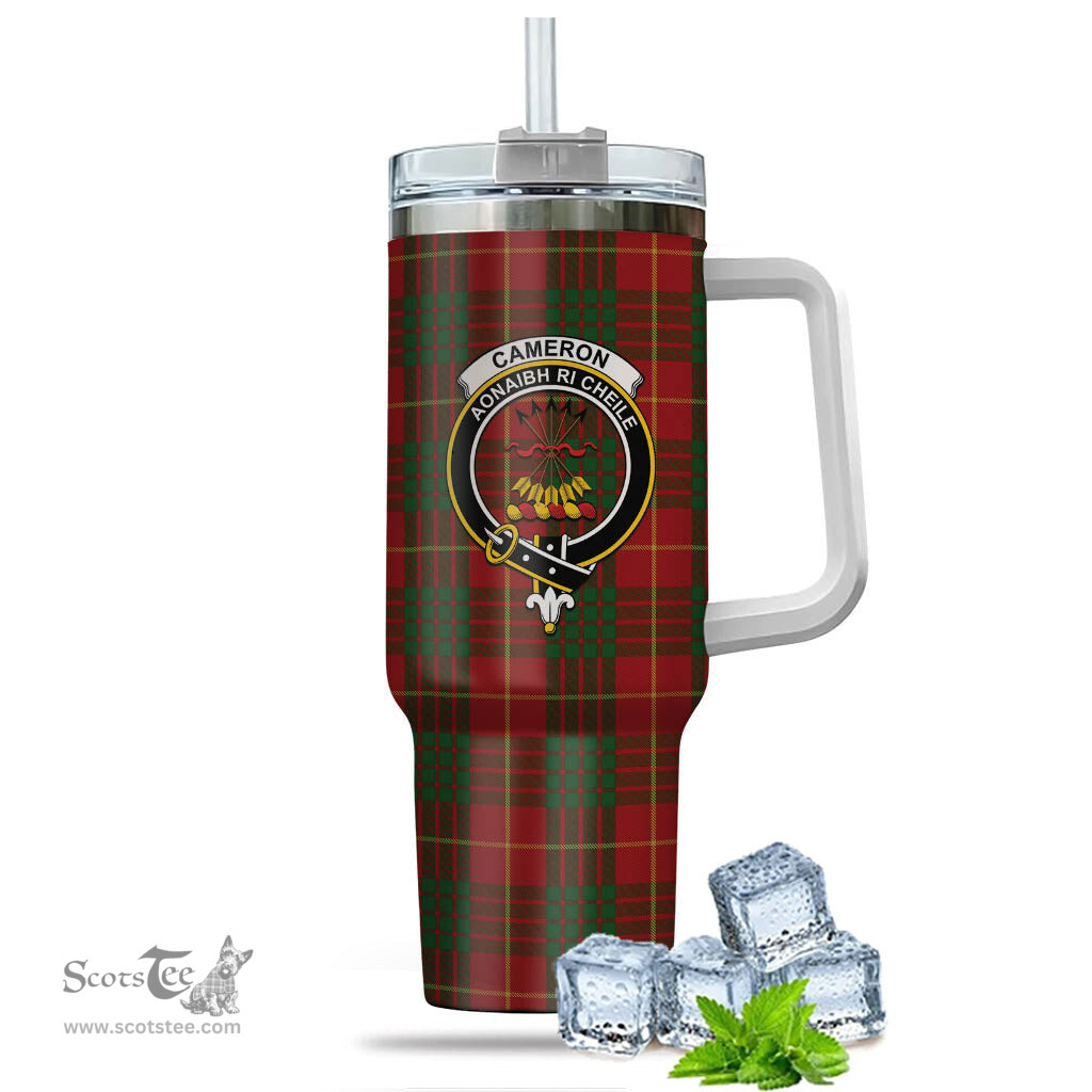 ScotsTee Shop Scottish Cameron Clan Crest Tartan Tumbler with Handle 40oz Insulated Tumbler