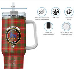 ScotsTee Shop Scottish Bruce Modern Clan Crest Tartan Tumbler with Handle 40oz Insulated Tumbler