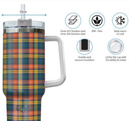 ScotsTee Shop Scottish Buchanan Ancient Clan Tartan Tumbler with Handle 40oz Insulated Tumbler
