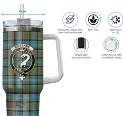 ScotsTee Shop Scottish Brisbane modern Clan Crest Tartan Tumbler with Handle 40oz Insulated Tumbler