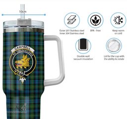 ScotsTee Shop Scottish Campbell of Argyll #02 Clan Crest Tartan Tumbler with Handle 40oz Insulated Tumbler
