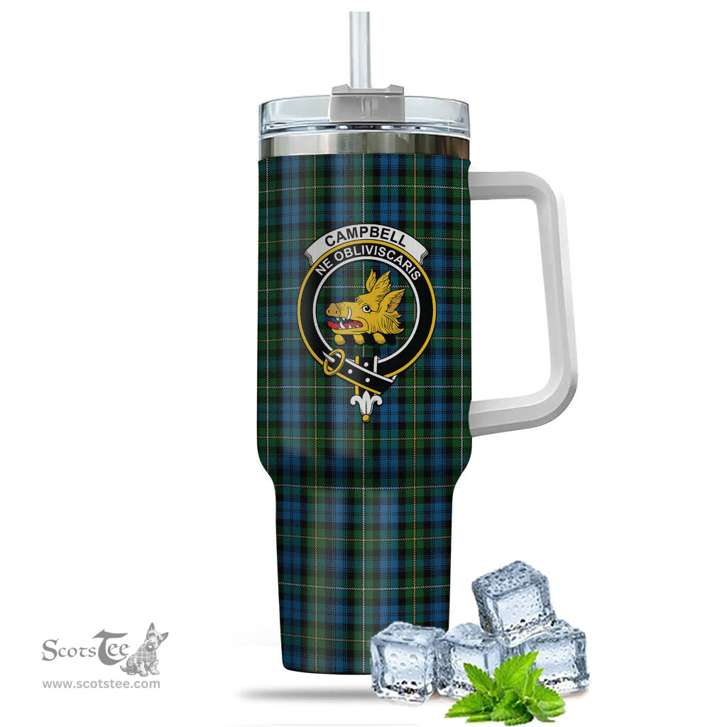 ScotsTee Shop Scottish Campbell of Argyll #02 Clan Crest Tartan Tumbler with Handle 40oz Insulated Tumbler