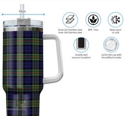 ScotsTee Shop Scottish Colquhoun Modern Clan Tartan Tumbler with Handle 40oz Insulated Tumbler