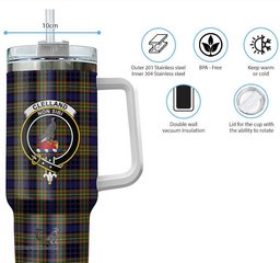 ScotsTee Shop Scottish Clelland Modern Clan Crest Tartan Tumbler with Handle 40oz Insulated Tumbler