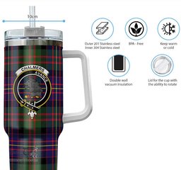 ScotsTee Shop Scottish Chalmers Modern Clan Crest Tartan Tumbler with Handle 40oz Insulated Tumbler