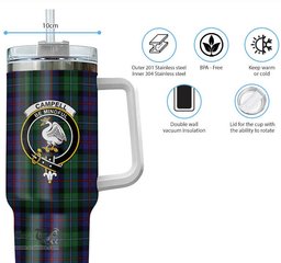 ScotsTee Shop Scottish Campbell of Cawdor Clan Crest Tartan Tumbler with Handle 40oz Insulated Tumbler