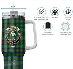 ScotsTee Shop Scottish Cranstoun Clan Crest Tartan Tumbler with Handle 40oz Insulated Tumbler
