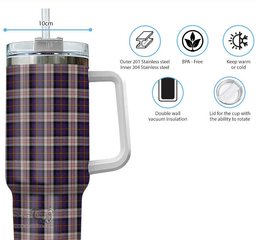 ScotsTee Shop Scottish Cameron of Erracht Dress Clan Tartan Tumbler with Handle 40oz Insulated Tumbler