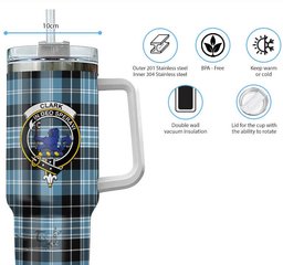 ScotsTee Shop Scottish Clark (Lion) Ancient Clan Crest Tartan Tumbler with Handle 40oz Insulated Tumbler