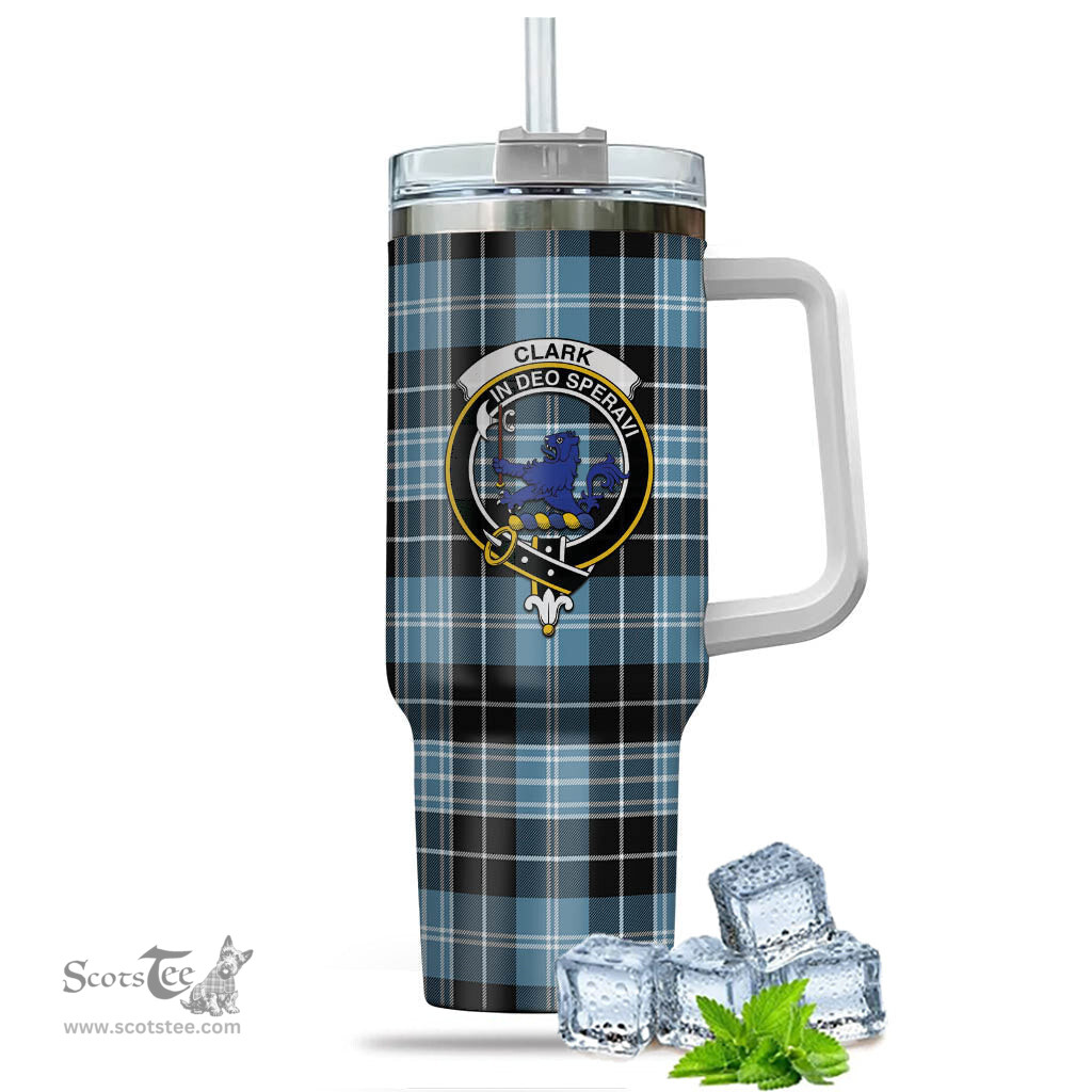 ScotsTee Shop Scottish Clark (Lion) Ancient Clan Crest Tartan Tumbler with Handle 40oz Insulated Tumbler