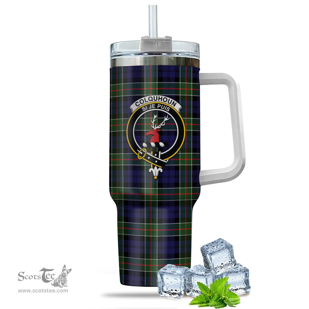 ScotsTee Shop Scottish Colquhoun Modern Clan Crest Tartan Tumbler with Handle 40oz Insulated Tumbler