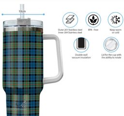 ScotsTee Shop Scottish Colquhoun Ancient Clan Tartan Tumbler with Handle 40oz Insulated Tumbler