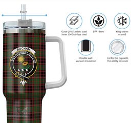 ScotsTee Shop Scottish Buchan Modern Clan Crest Tartan Tumbler with Handle 40oz Insulated Tumbler