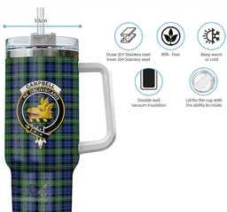 ScotsTee Shop Scottish Campbell Argyll Ancient Clan Crest Tartan Tumbler with Handle 40oz Insulated Tumbler