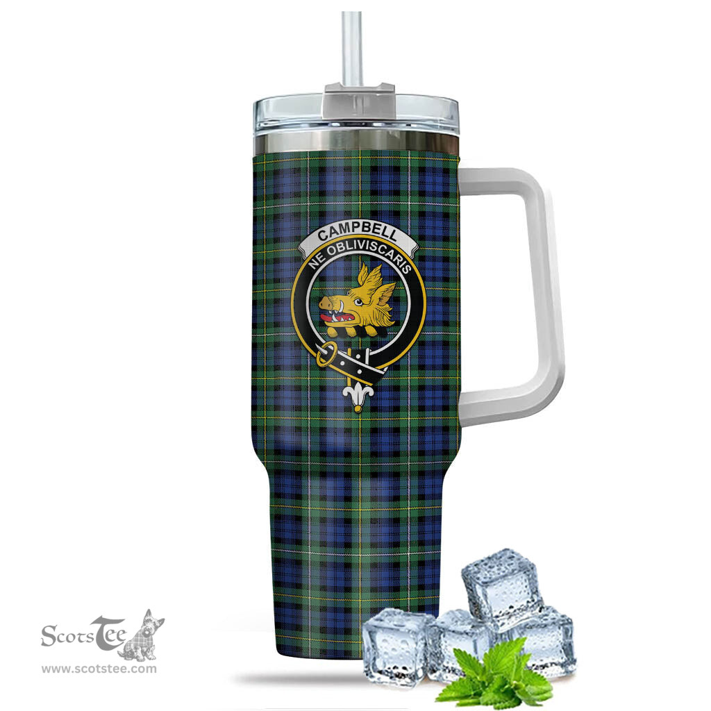 ScotsTee Shop Scottish Campbell Argyll Ancient Clan Crest Tartan Tumbler with Handle 40oz Insulated Tumbler