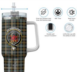 ScotsTee Shop Scottish Farquharson Weathered Clan Crest Tartan Tumbler with Handle 40oz Insulated Tumbler