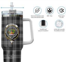 ScotsTee Shop Scottish Douglas Grey Clan Crest Tartan Tumbler with Handle 40oz Insulated Tumbler