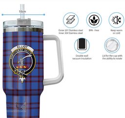 ScotsTee Shop Scottish Elliot Modern Clan Crest Tartan Tumbler with Handle 40oz Insulated Tumbler