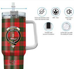 ScotsTee Shop Scottish Erskine Modern Clan Crest Tartan Tumbler with Handle 40oz Insulated Tumbler