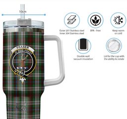 ScotsTee Shop Scottish Fraser Hunting Dress Clan Crest Tartan Tumbler with Handle 40oz Insulated Tumbler