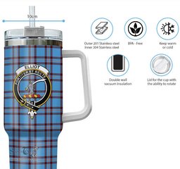 ScotsTee Shop Scottish Elliot Ancient Clan Crest Tartan Tumbler with Handle 40oz Insulated Tumbler