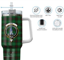 ScotsTee Shop Scottish Ged Clan Crest Tartan Tumbler with Handle 40oz Insulated Tumbler