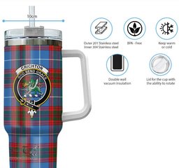ScotsTee Shop Scottish Crichton Clan Crest Tartan Tumbler with Handle 40oz Insulated Tumbler