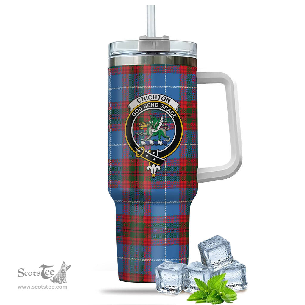 ScotsTee Shop Scottish Crichton Clan Crest Tartan Tumbler with Handle 40oz Insulated Tumbler