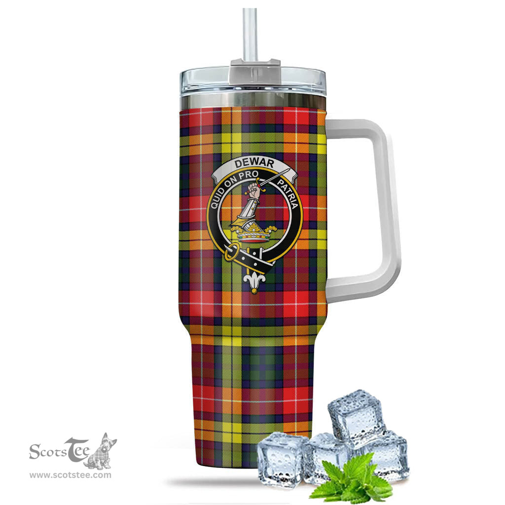ScotsTee Shop Scottish Dewar Clan Crest Tartan Tumbler with Handle 40oz Insulated Tumbler