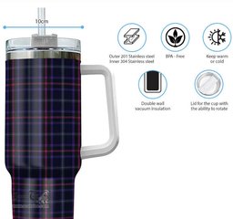 ScotsTee Shop Scottish Fitzgerald Hunting Clan Tartan Tumbler with Handle 40oz Insulated Tumbler