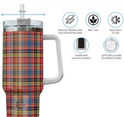 ScotsTee Shop Scottish Drummond of Strathallan Modern Clan Tartan Tumbler with Handle 40oz Insulated Tumbler