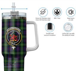 ScotsTee Shop Scottish Farquharson Clan Crest Tartan Tumbler with Handle 40oz Insulated Tumbler
