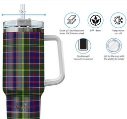 ScotsTee Shop Scottish Dalrymple Clan Tartan Tumbler with Handle 40oz Insulated Tumbler