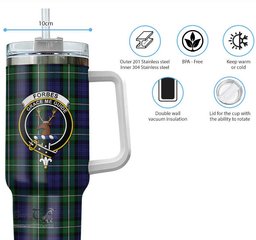 ScotsTee Shop Scottish Forbes Clan Crest Tartan Tumbler with Handle 40oz Insulated Tumbler