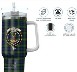 ScotsTee Shop Scottish Gordon Clan Crest Tartan Tumbler with Handle 40oz Insulated Tumbler