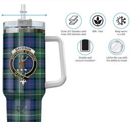 ScotsTee Shop Scottish Davidson of Tulloch Clan Crest Tartan Tumbler with Handle 40oz Insulated Tumbler