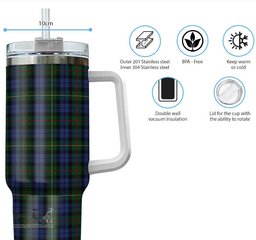 ScotsTee Shop Scottish Gow Hunting Clan Tartan Tumbler with Handle 40oz Insulated Tumbler