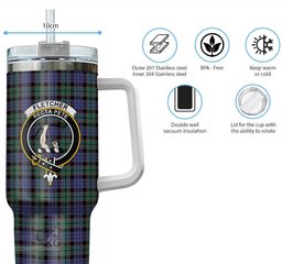ScotsTee Shop Scottish Fletcher Modern Clan Crest Tartan Tumbler with Handle 40oz Insulated Tumbler