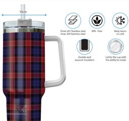 ScotsTee Shop Scottish Graham of Menteith Red Clan Tartan Tumbler with Handle 40oz Insulated Tumbler