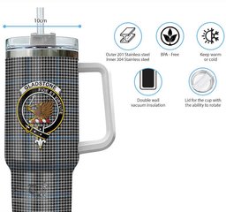 ScotsTee Shop Scottish Gladstone Clan Crest Tartan Tumbler with Handle 40oz Insulated Tumbler
