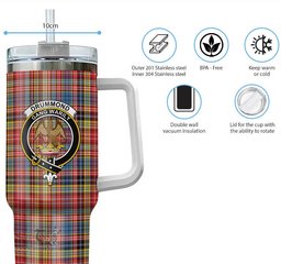 ScotsTee Shop Scottish Drummond of Strathallan Modern Clan Crest Tartan Tumbler with Handle 40oz Insulated Tumbler