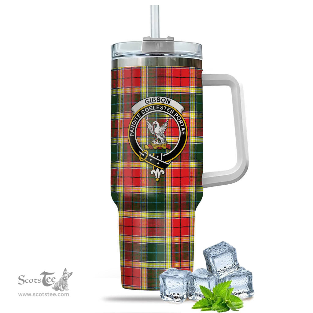 ScotsTee Shop Scottish Gibsone (Gibson-Gibbs) Clan Crest Tartan Tumbler with Handle 40oz Insulated Tumbler