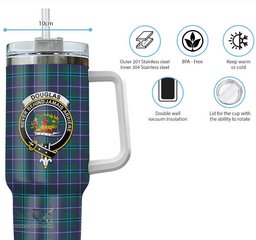 ScotsTee Shop Scottish Douglas Modern Clan Crest Tartan Tumbler with Handle 40oz Insulated Tumbler