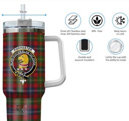 ScotsTee Shop Scottish Forrester or Foster Clan Crest Tartan Tumbler with Handle 40oz Insulated Tumbler