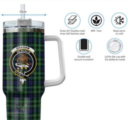 ScotsTee Shop Scottish Graham of Montrose Clan Crest Tartan Tumbler with Handle 40oz Insulated Tumbler