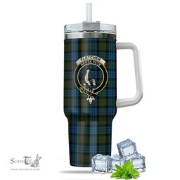 ScotsTee Shop Scottish Fletcher of Dunans Clan Crest Tartan Tumbler with Handle 40oz Insulated Tumbler